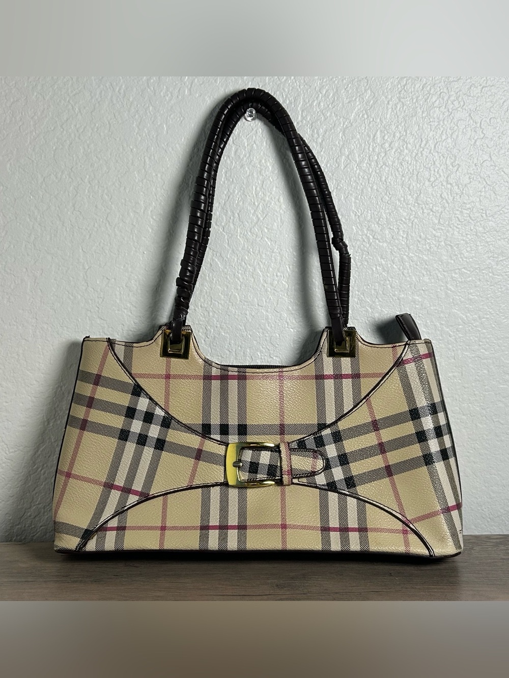 Vintage Ralph Lauren Polo Ivory Handbag Purse Shoulder Bag Nova Check Plaid